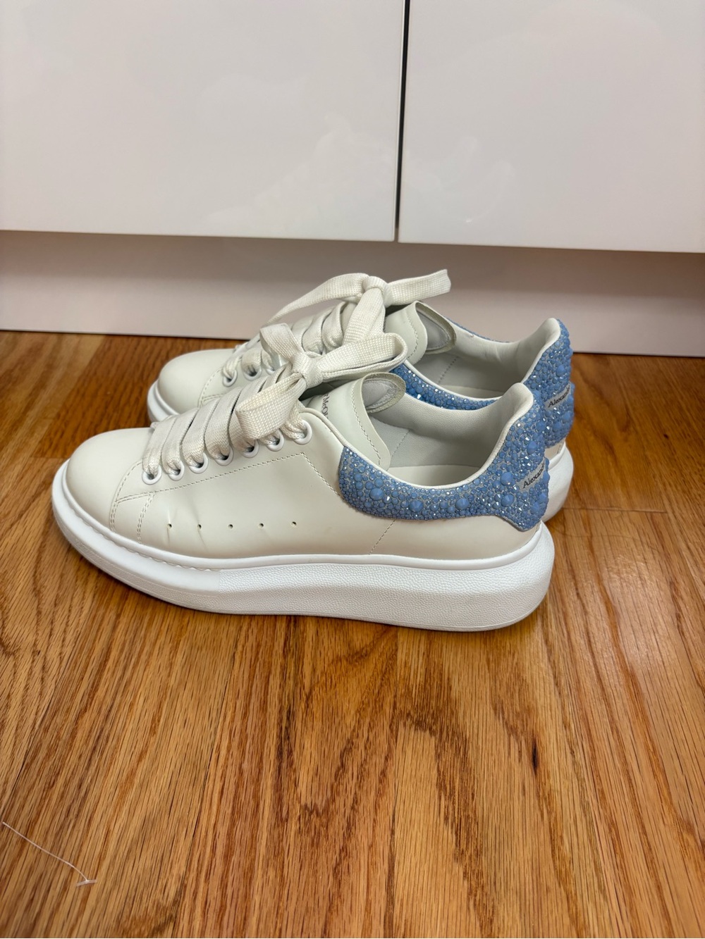Alexander McQueen Platform Sneakers with Blue Glitter Heel Accent